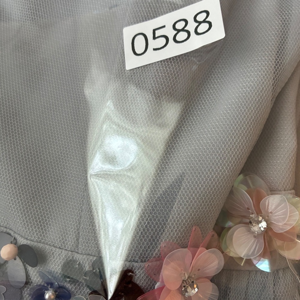 LC Lauren Conrad Strapless Dusty Blue Tulle Maxi Dress with Floral Belt - Picture 11 of 11